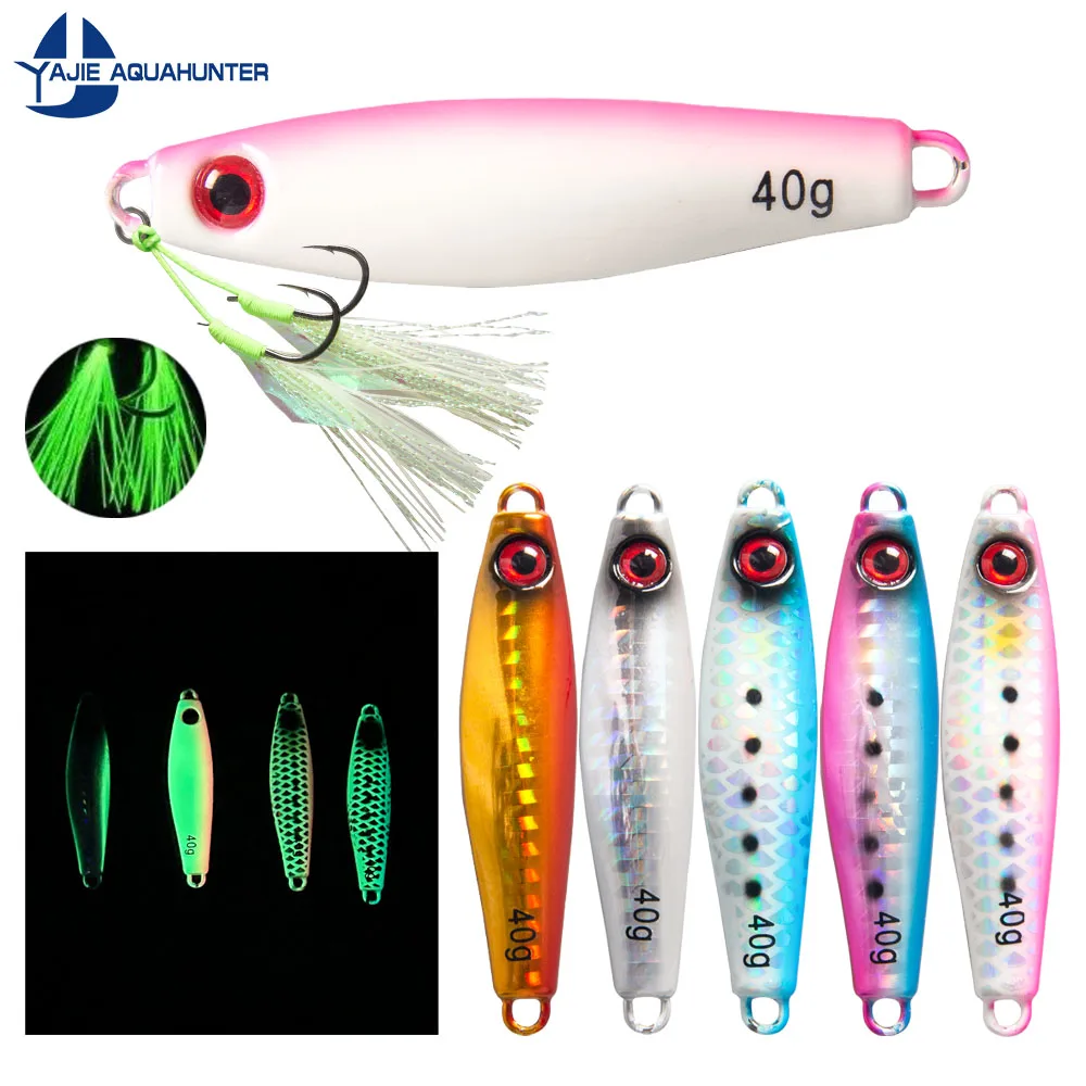 30g 40g 60g 80g 100g  glow metal casting jig lure with BKK assist hook