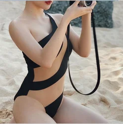 wholesale summer solid color one shoulder bikinis one piece beachwear girl swimwear for sale