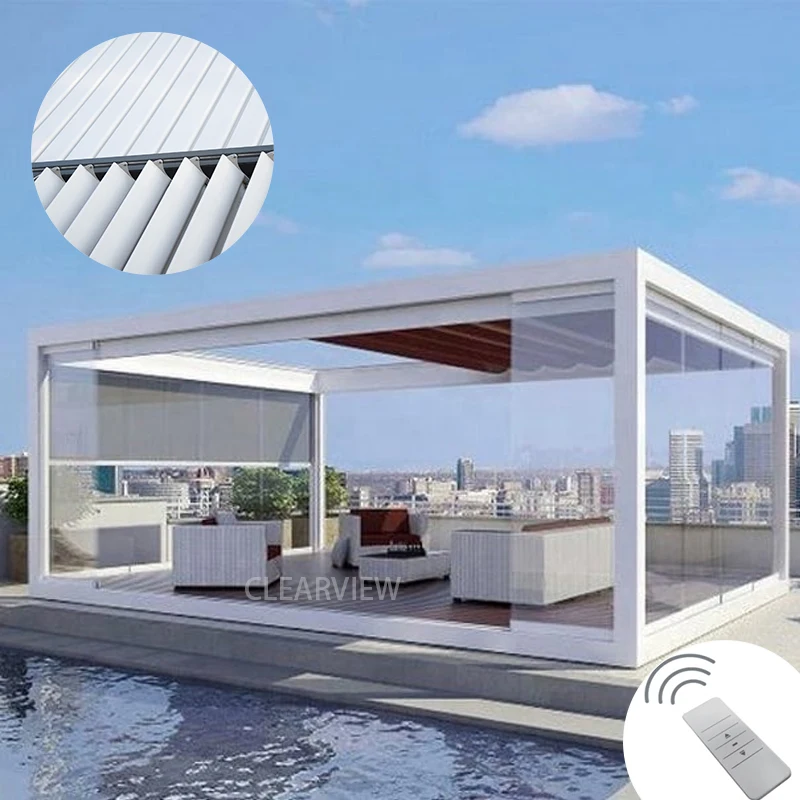 Modern Aluminium Waterproof Adjustable Louvered Roof Outdoor Electric Motorized Louvre Systems Bioclimatic Aluminum Pergolas