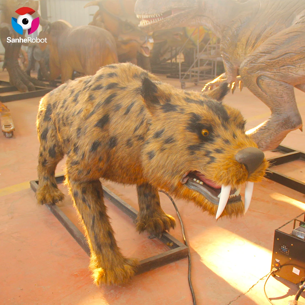 Realistic life size animatronic animal statue Saber-toothed Tiger in ice age