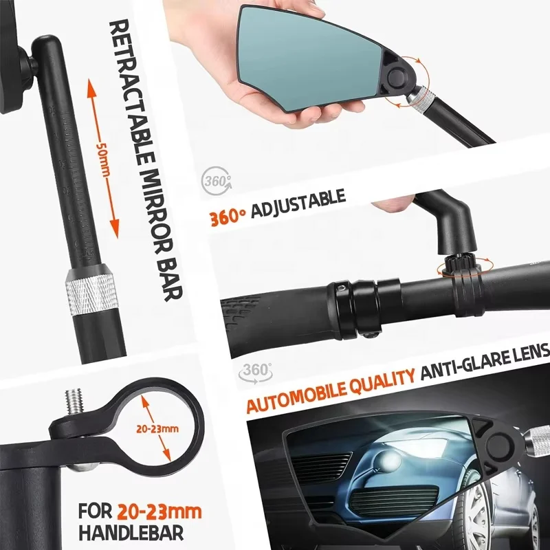 Bicycle Rearview Mirror Universal Wide-Range 360° Adjustable Mirror For Mountain Road Bike Motorcycle Scooter Safety