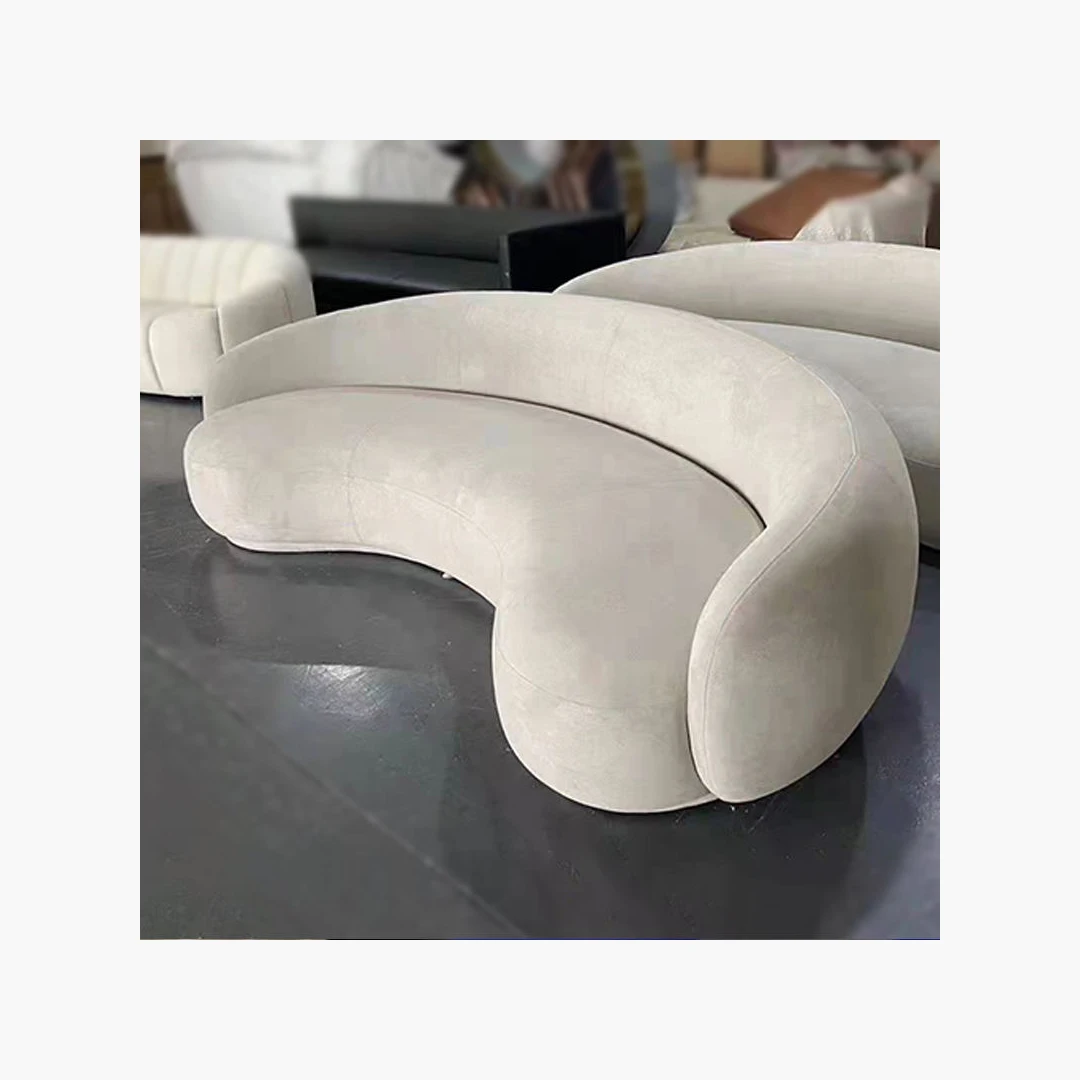 Living room furniture Set khaki fabric C shaped Modern Velvet European Curved Sofas