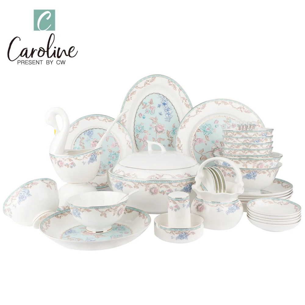 Luxury Gold Decal Eco-friendly Royal Bone China Ceramic White Dinner Plates Dish Nordic Tableware Dinnerware Mug Set Wholesale