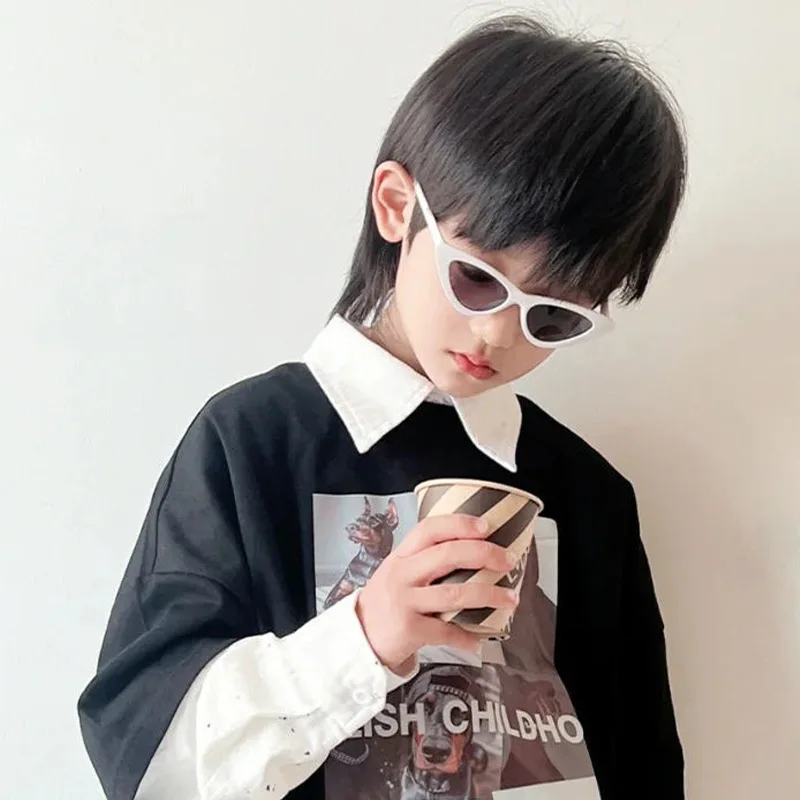 Children Wig for Boy Handsome Wolf Tail Short Hair Photography Japanese Juvenile Mullet Head Short Straight Head Cover