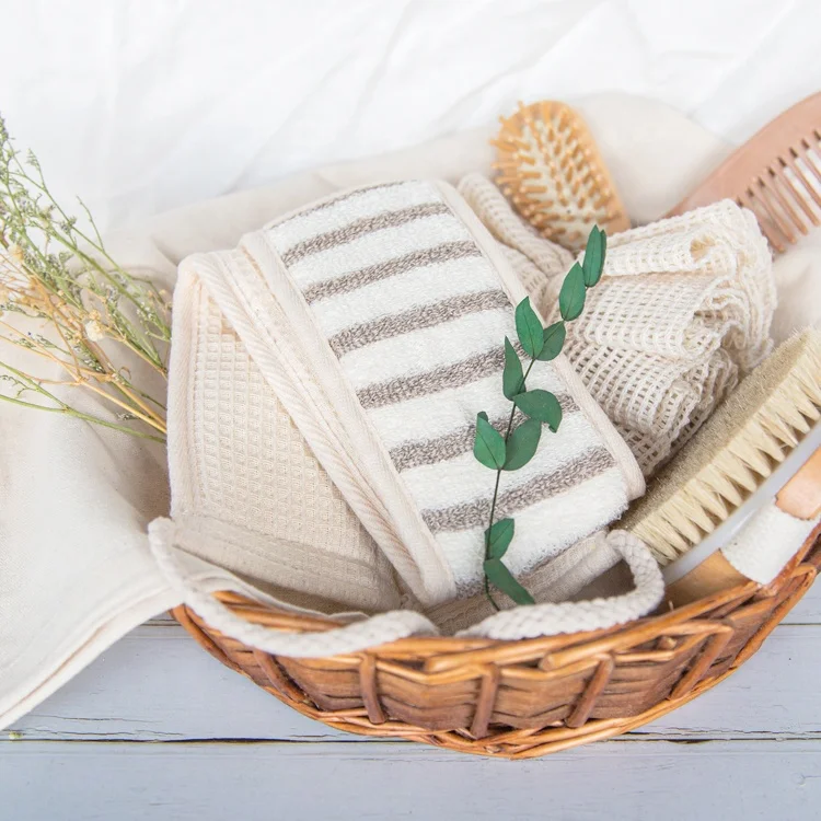 Gloway Private Label Ultra Soft Texture Shower Strap Sponge 100% Natural Cotton Bath Exfoliating Scrubber Bathing Brush Belt