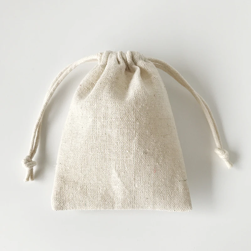 Custom Logo manufacturer Supply 4x6 Inch Natural cotton linen Plant Seed pouhces Drawstring pumice stone bags