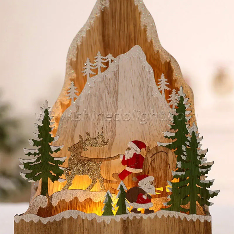 Christmas Tabletop Decoration Wooden Reindeer Santa Sleigh LED Light For Indoor Christmas Home Decor Holiday Light