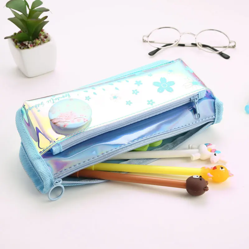 TOPSTHINK Cute flower fabric smooth zipper school pencil bag cool double layer school pencil case for kids