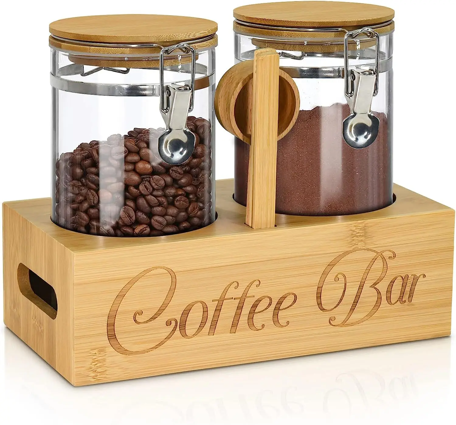 Glass Coffee Containers With Shelf Glass Coffee Bean Storage Organizer Holder For Coffee Jar Set For Office Pantry