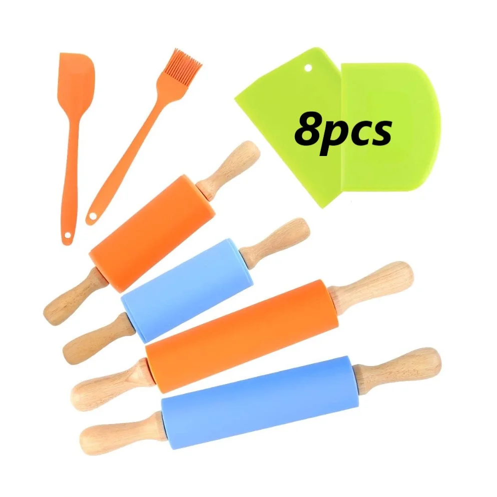 Набор силиконовых скалок 8 шт., антипригарные Скалки для детей, Скалка, скребок, измельчитель, щеточка для силиконового масла, шпатель для выпечки