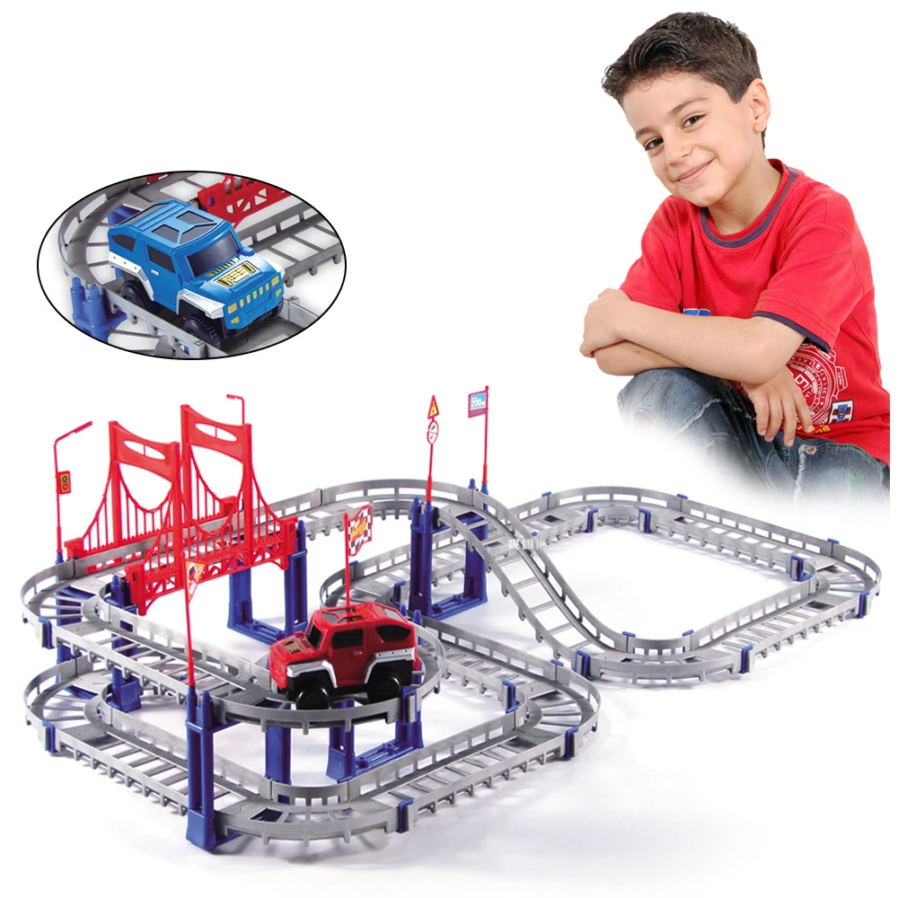 Fivestar DIY Assembled Race Slot Car Electronic Toy Railway Track Racing Children Toys Plastic Color Box