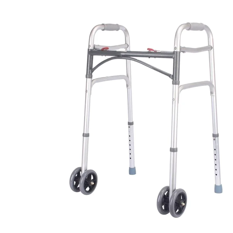 Adjustable Height Adult Folding Walker with Wheels Light Weight Aluminum Rollator for Rehabilitation Therapy Supplies