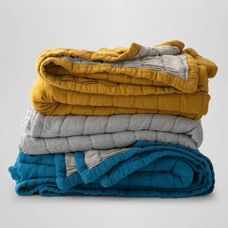 Wholesale Nature Breathable quilting blanket Home Textile baby 100% linen Bed Sheet Quilt King kid play mat Bedding Set