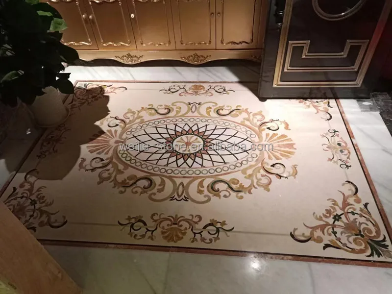 natural stone waterjet medallion special marble inlay flooring flower design curved marble tiles square water jet medallion