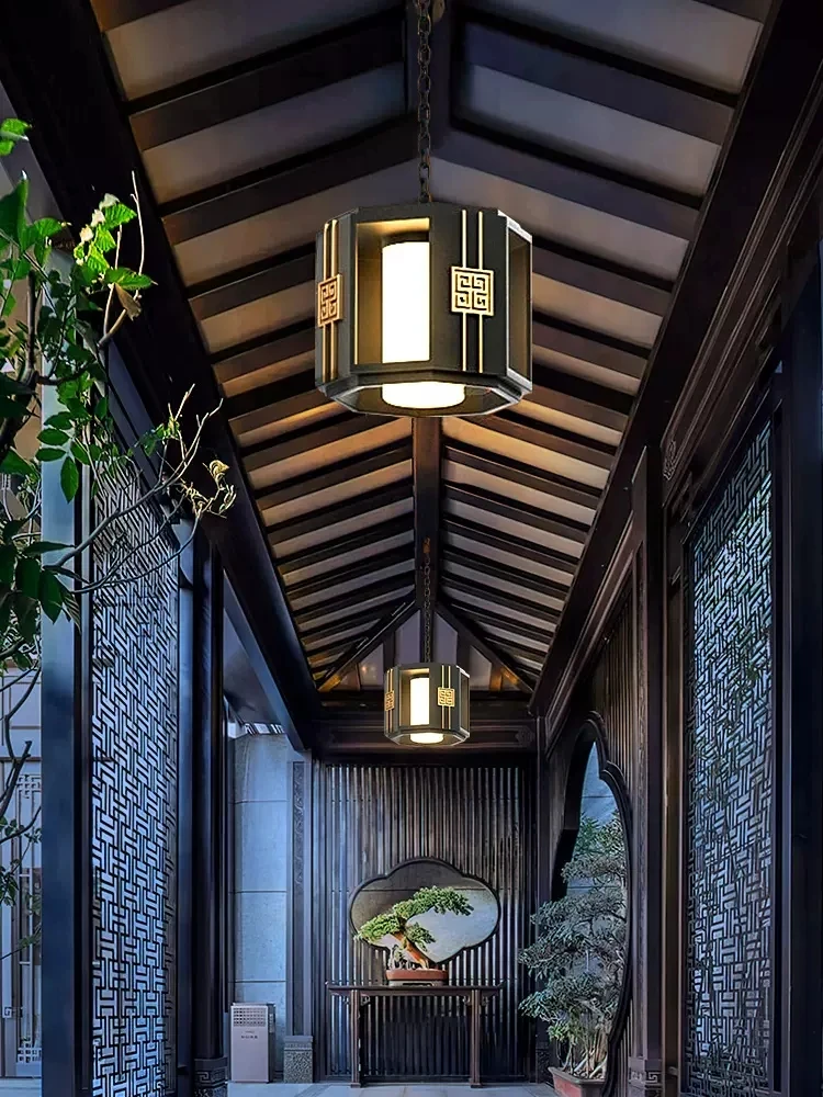 Outdoor villa chandelier outdoor courtyard waterproof pavilion landscape lights new Chinese pavilion chandelier