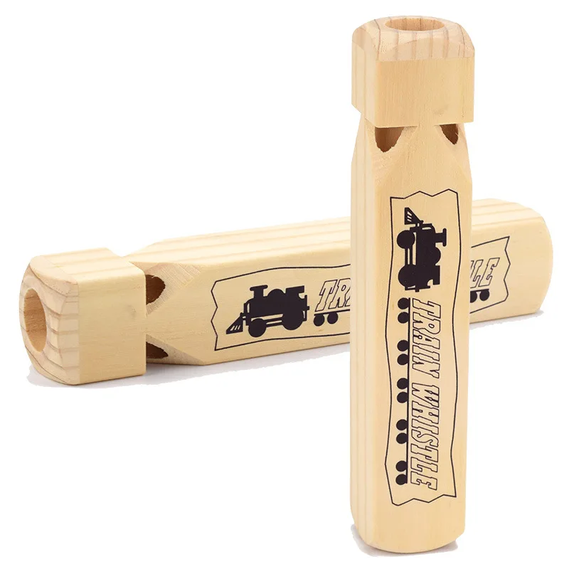 Educational Music Instrument Funny Wooden Whistle Toy Solid Wood Train 4 Tone for Kids