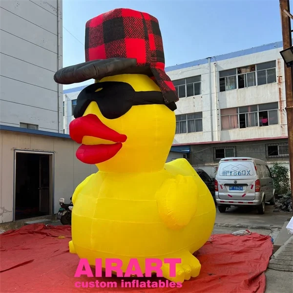 Factory Price Animal Model Inflatable Duck, Red Hat Decorated Inflatable Yellow Duck Cartoon