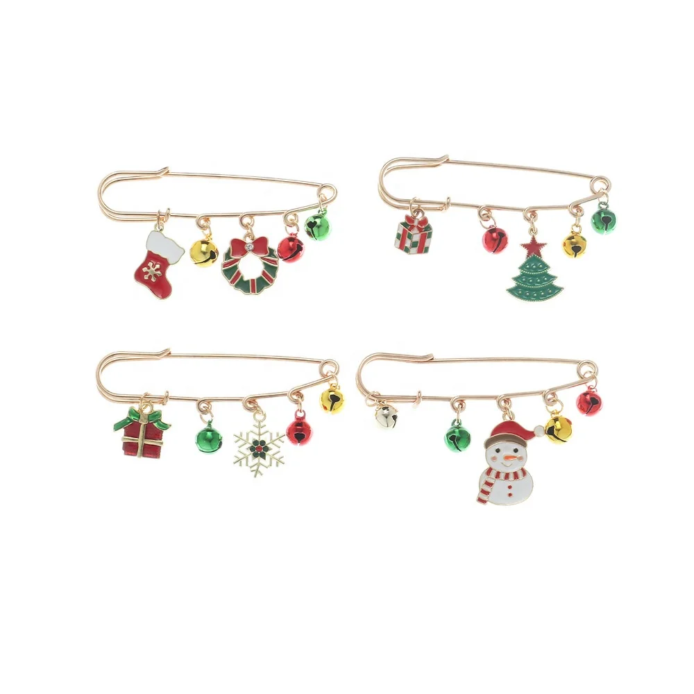 Merry Christmas Brooch Badge Xmas Tree Santa Claus Glove Sock Snowman Snowflake Chain Tassel Needle Pins Party Jewelry Gifts