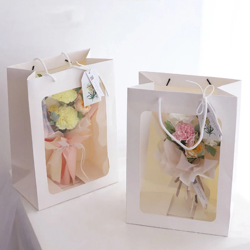 Yohpack Flower Carry Bag With PVC Clear Window For Flower Paper Private Label Paper Bag Showcase Flower Gift Box