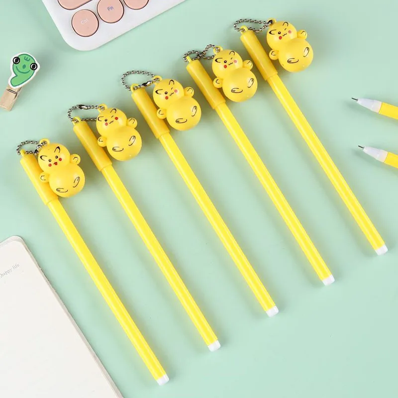 Wholesale Cute Tumbler Pikachu Pendant Neutral Pen Creative Cartoon Blue Black Heat Vanish Erasable Pen