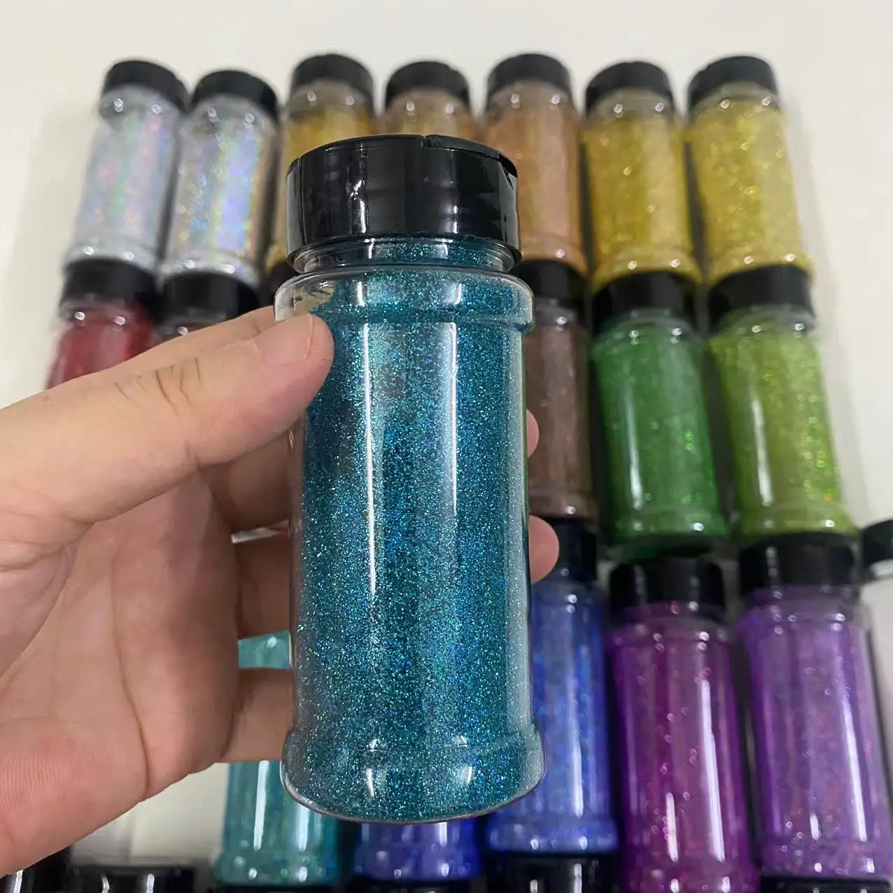 Wholesale 2 Oz Shaker Nail Glitter Hexagon Shaped Car Paint Manufacturer Golden Glitter Powder