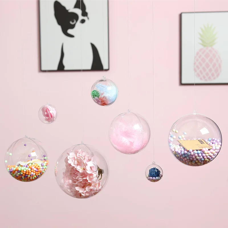 Openable Hanging Hollow Clear Plastic christmas ornament balls, transparent christmas ball, transparent 8cm christmas glass ball