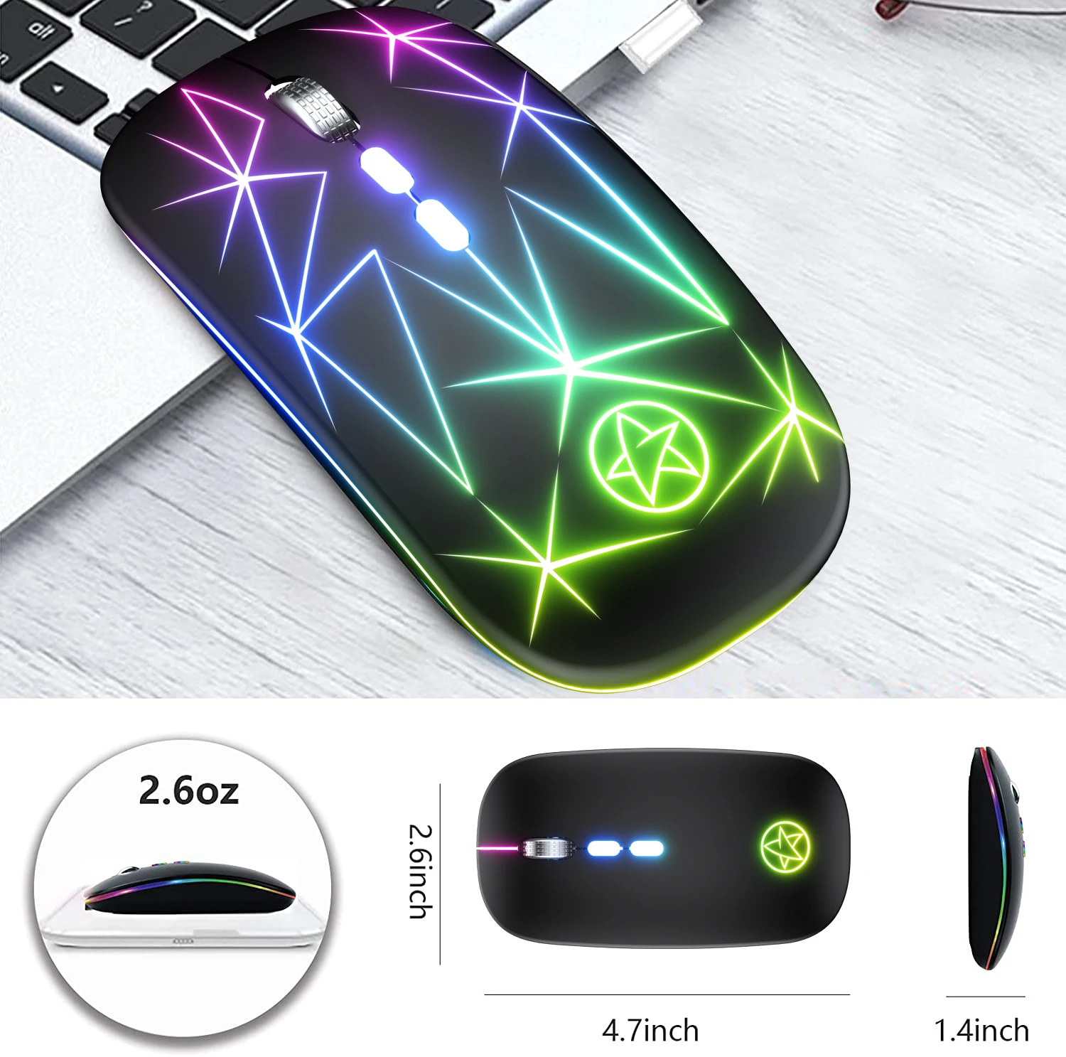 Led Colorful Light Design Rechargeable Lithium Battery 2.4Ghz Optical Mini Gaming Wireless Cordless Mouse for Gamer