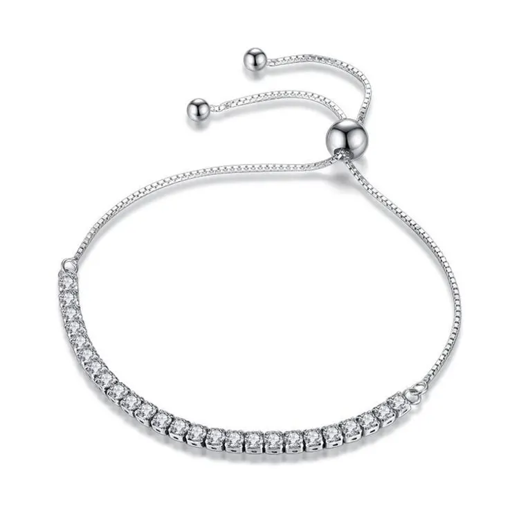 Classic Full Diamond Silver Round Ball Drawstring Bracelets Women Luxury Shiny 4mm CZ Zircon Crystal Tennis Chain Bracelet Girls