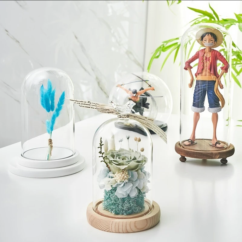 Dried flower glass cover base with light display box string light dust glass dome hand-made hand model luminous glass cover