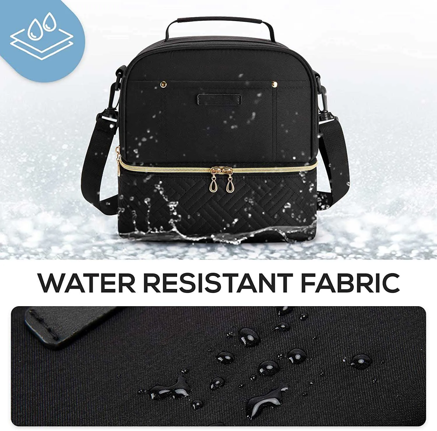 Custom Women Double Deck Lunch Box Insulated Bag Lunch Cooler Reusable Thermal Lunch Tote Bag