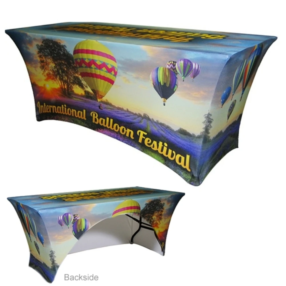 Custom Promotional Conference Advertising Printed Throw Fitted Stretch Spandex Table Cloth with Different Styles