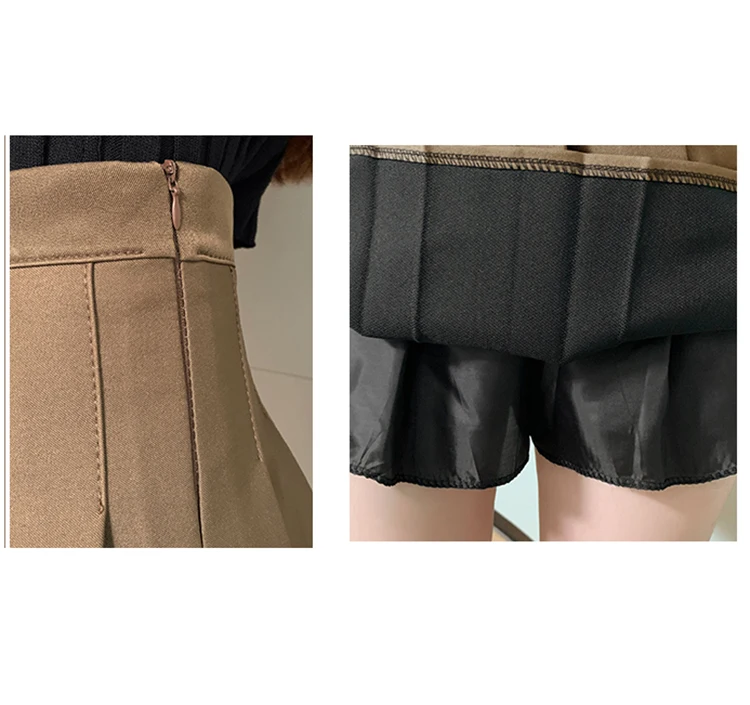 girls in mini Pleated skirt short skirt female new summer anti-glare college wind high cashew solid black a-line skirt