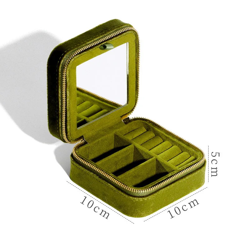 Wholesale Customs Travel Jewellery Organizer Case Pink Mini Small Gift Rings Pendant Storage Mirror Velvet Jewelry Box