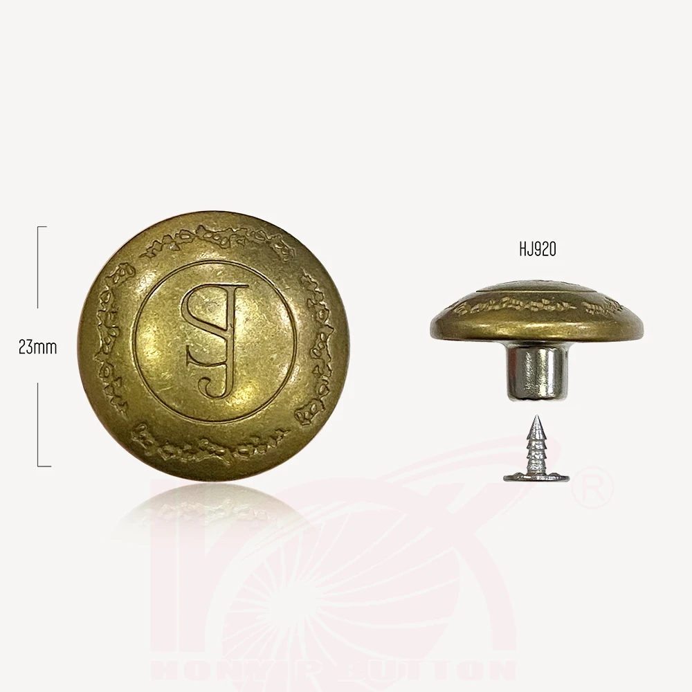 HJ920 23MM Alloy Jeans Button Denim Button Golden Brass Color Jeans Tack Button For Denim