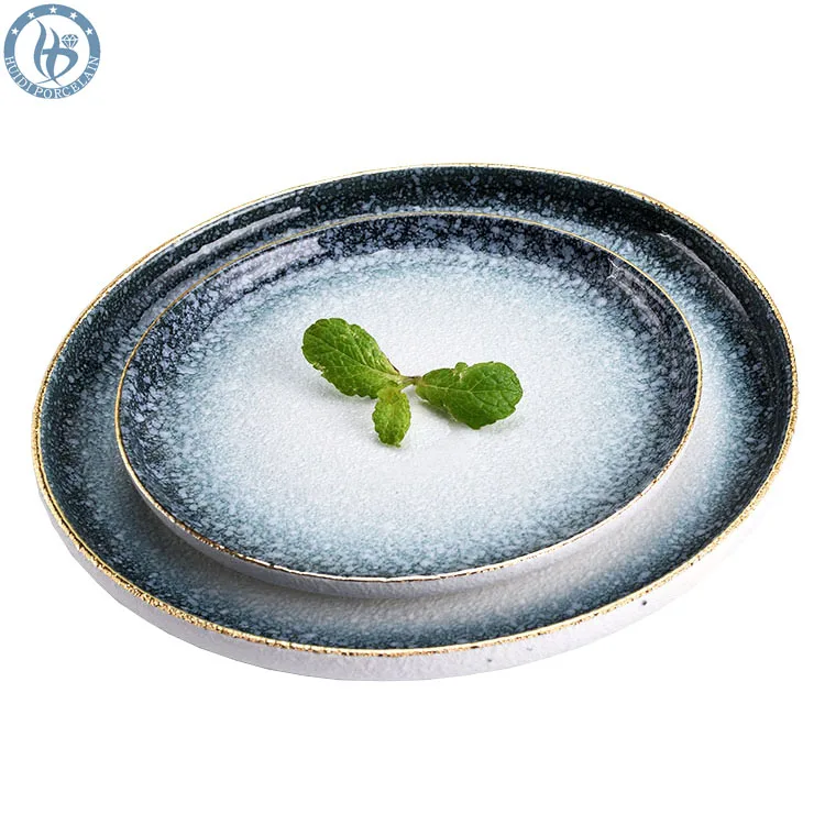 Wholesale modern fashion glaze dinner restaurant home use plate with gold line