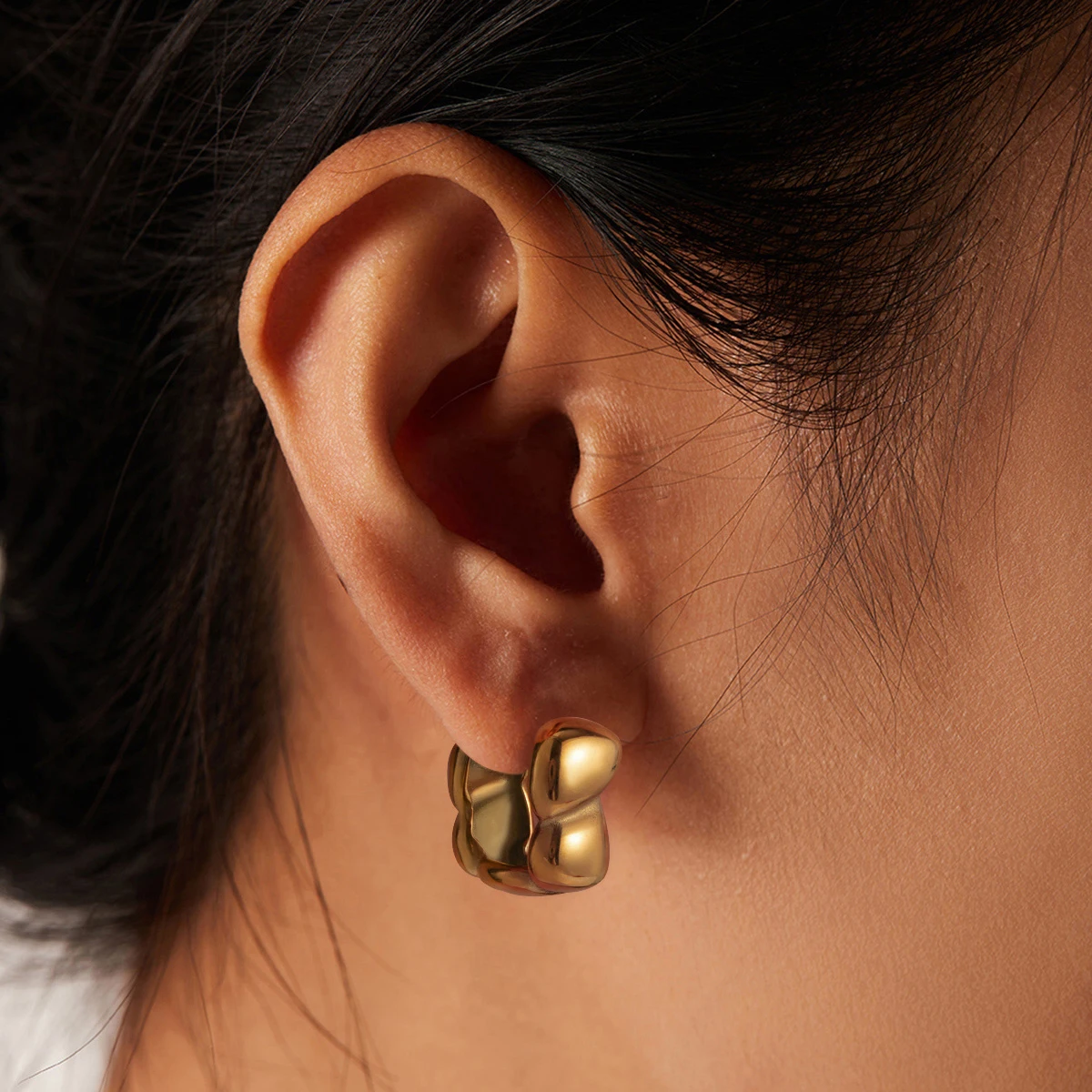 Handmade Metal Square Bead Ear Buckle 18k Gold Plated Stainless Steel Waterproof Tarnish Free Earrings For Women