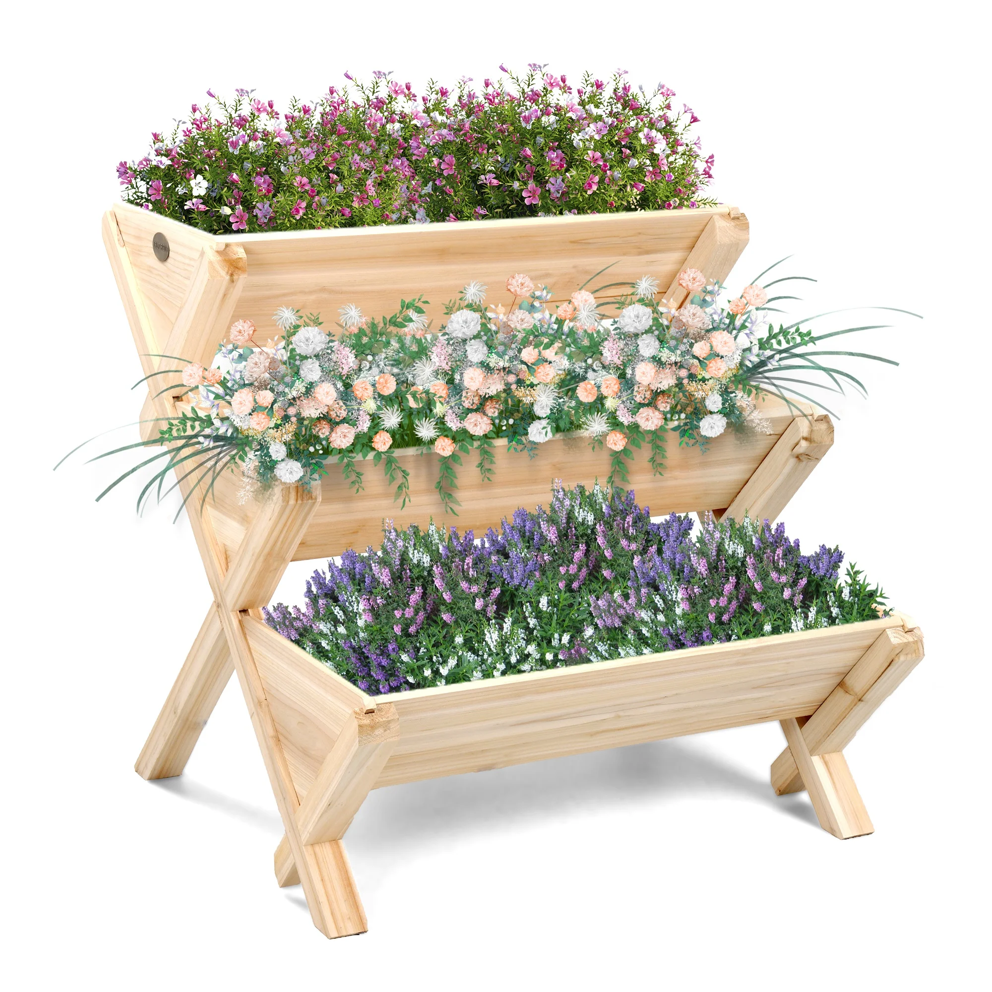 Raised Beds Kit for Flower 3 Tiers Wooden Vertical Raised Garden Bed with Legs Garden Freestanding Raised Garden Bed Planter Box