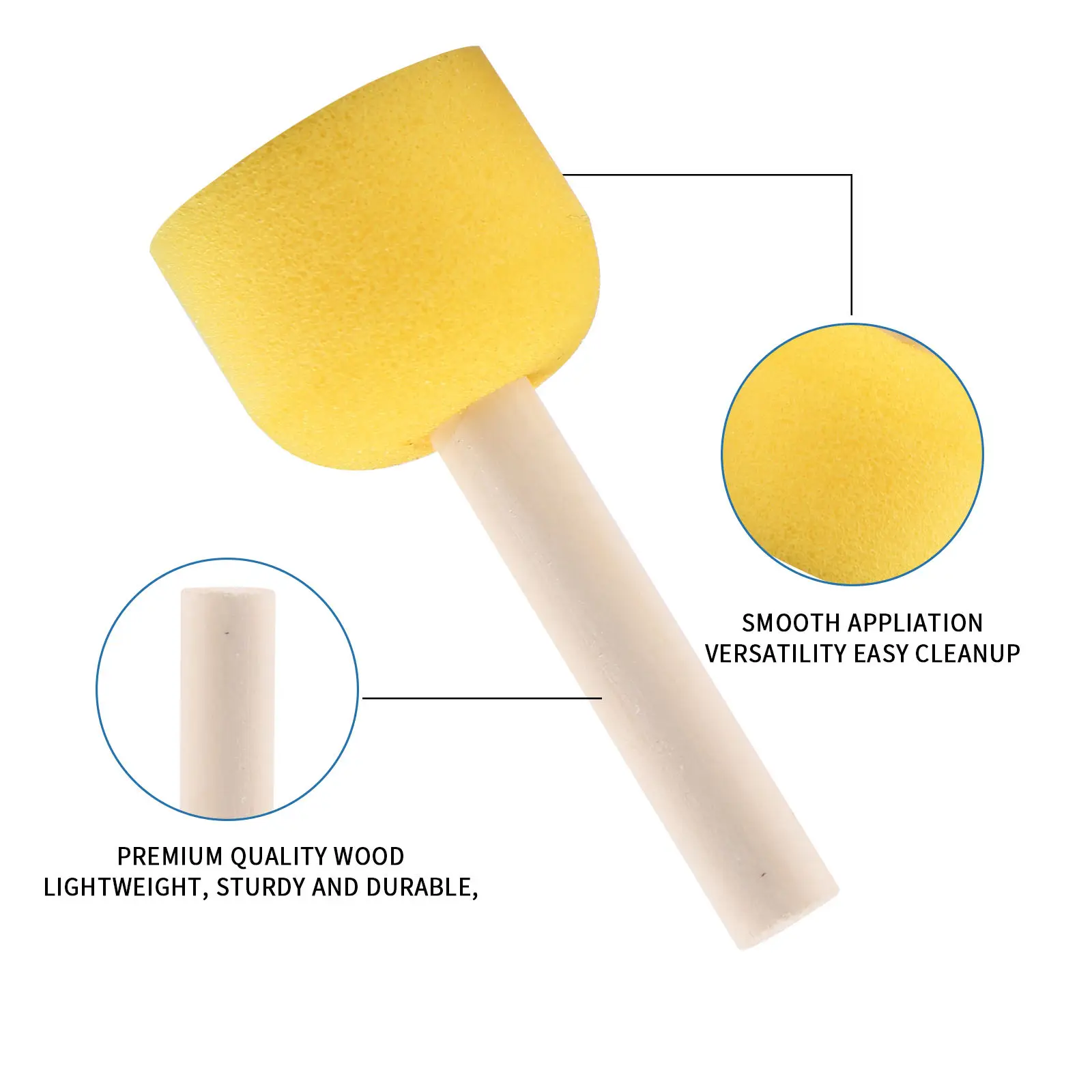 Hot selling colored foam paint brush wood handle for kids diy school children education round shape painting mushroom stamp