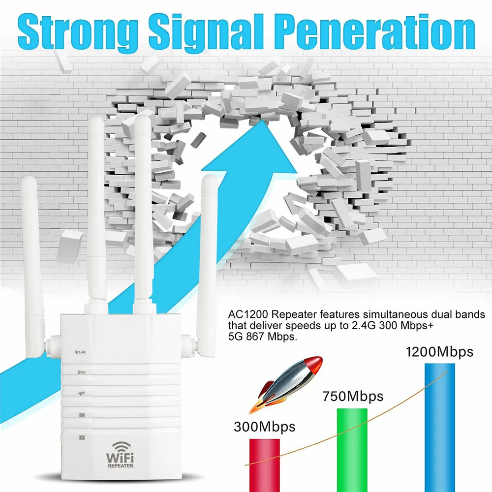1200Mbps Long Range Wireless WiFi Repeater WiFi Extender 5G  Dual Wi Fi Router Signa Network Booster Amplifier Repiter