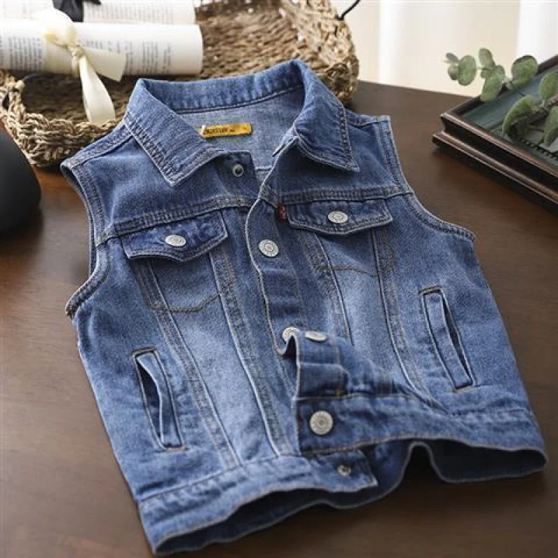 New arrival kids outside sleeveless jacket boys and girls denim jeans vest