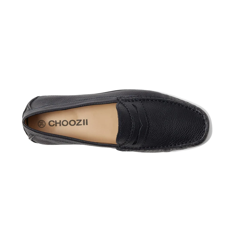CHOOZII Men Classic Black Genuine Leather Light Weight Flexible Rubber Sole Loafers