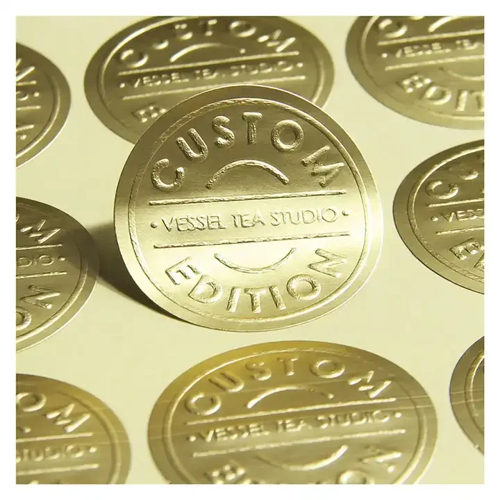 Custom  Gold Foil Embossed Logo Sticker Self-adhesive Paper Printing Bump Embossed Sticker Labels