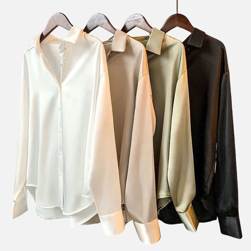 MYQY958 Satin Shirts For Women Vintage Long Sleeve Sheer Ladies Blouse Women Elegant Shirts Plus Size Women Overshirt