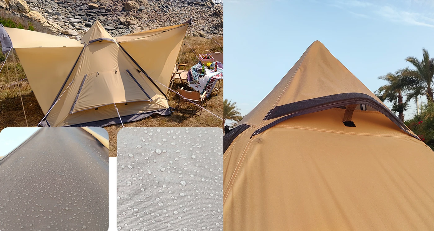 Outdoor Pyramid Bell Indian Teepee Tent Hexagonal Pyramid Tent For 3-4 Man