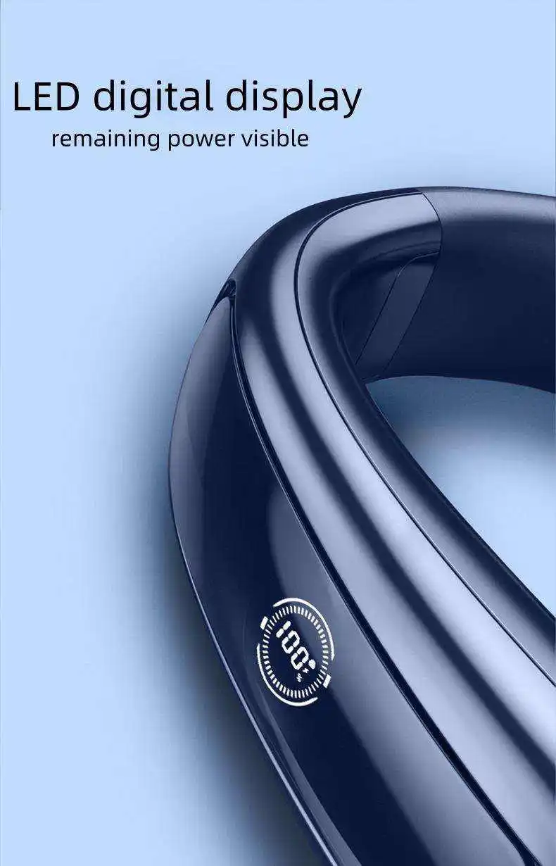 2024 New Product idea Bladeless New Leaf less Hanging Neck Fan USB Charging Digital Display Silent Outdoor Portable Mini Fan