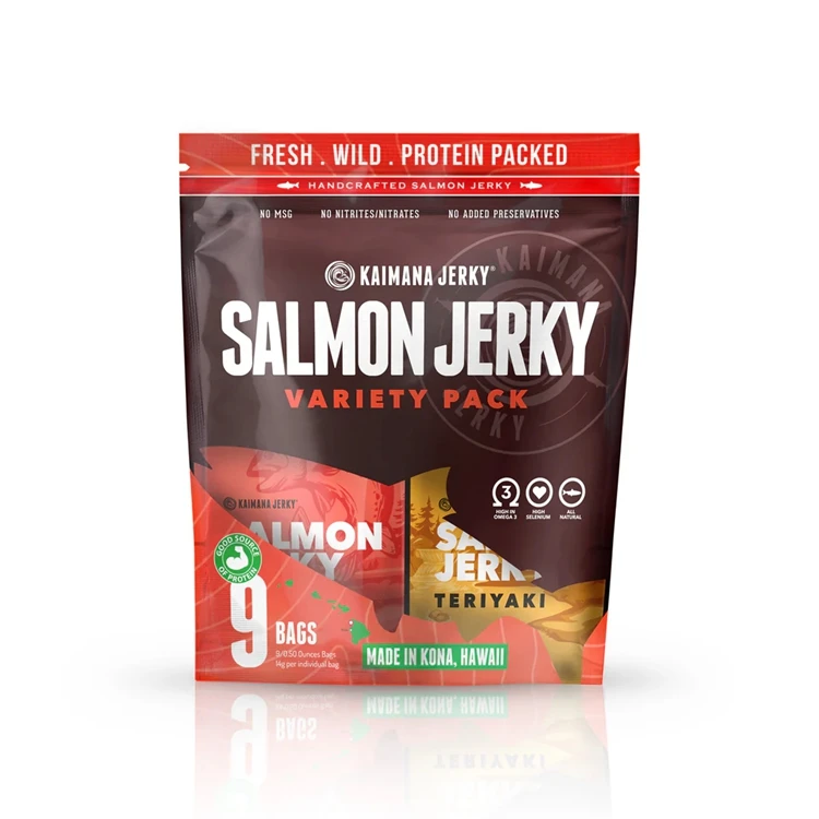 Custom Stand Up Pouch For Wild Salmon Jerky Packaging Reusable Meat Snacks Bag Moisture Proof Pet Treats Packaging