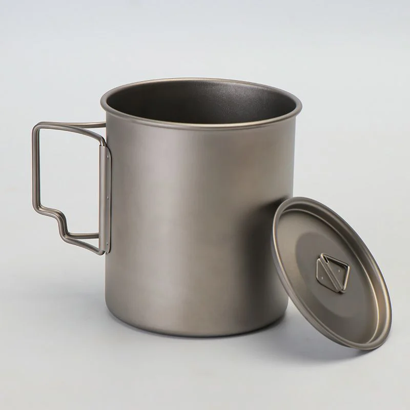 Zoomax Camping Titanium Outdoor Titanium Mug with Lid Camping Coffee Cup with Foldable Handle for Camping Hiking Traveling