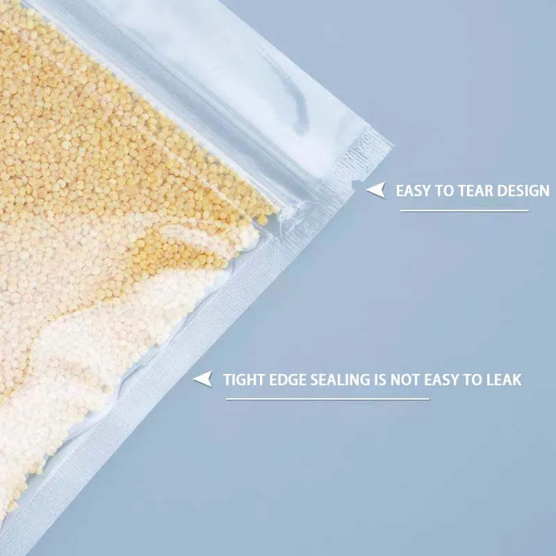 Resealable Clear Self Seal 3 Side Seal Holographic Ziplock Bag Doypack Transparent Plastic Snack Food Packing Bag With Zipper
