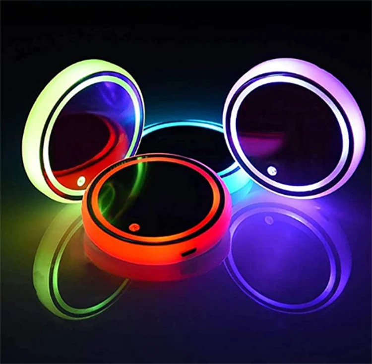2023 Hot LED Car Cup Pad Auto Car Cup Map Light Car Logo Cup Holder Mat Bottle Coaster Set Wholesale