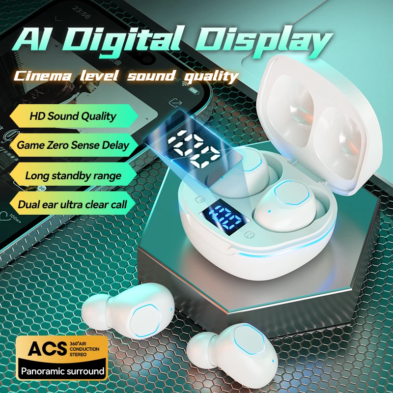 Ultra-Long Battery Noise Cancelling Over-Ear Headphones Digital Display Wireless Earbuds LED Battery Indicator Bluetooth V5.3 JL